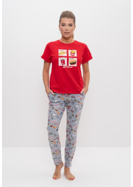 Пижама с брюками 1123 серый+красный, Cleo (Россия)