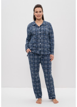Пижама с брюками 1124 синий+белая клетка, Cleo (Россия)