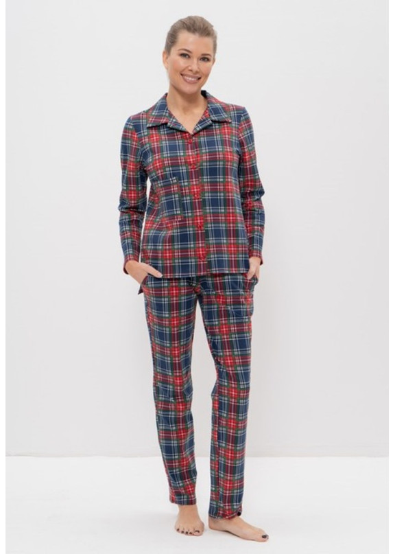 Женская хлопковая пижама с брюками 1124 синий+красный+зеленый, Cleo (Россия)