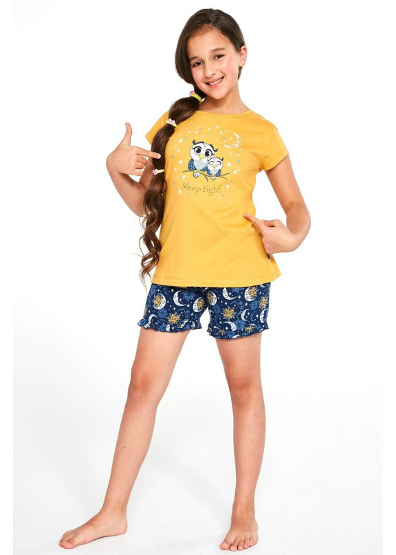 Детская хлопковая пижама с шортами 488/489 Owls желтый+синий, Cornette (Польша)