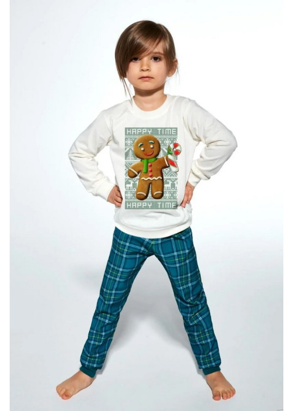 Детская хлопковая пижама с брюками 594/592-171 COOKIE 3 экрю+зеленый, Cornette (Польша)