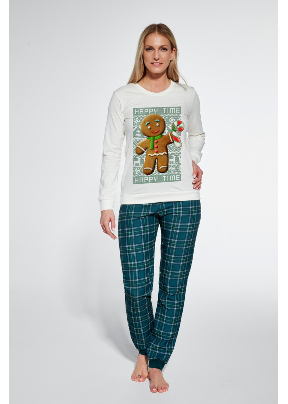Женская хлопковая пижама с брюками 671/347 COOKIE экрю+зеленый, Cornette (Польша)