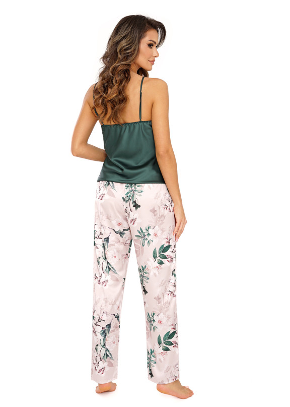 Женский сатиновый комплект с брюками Nelly зеленый+розовый, Donna (Польша)