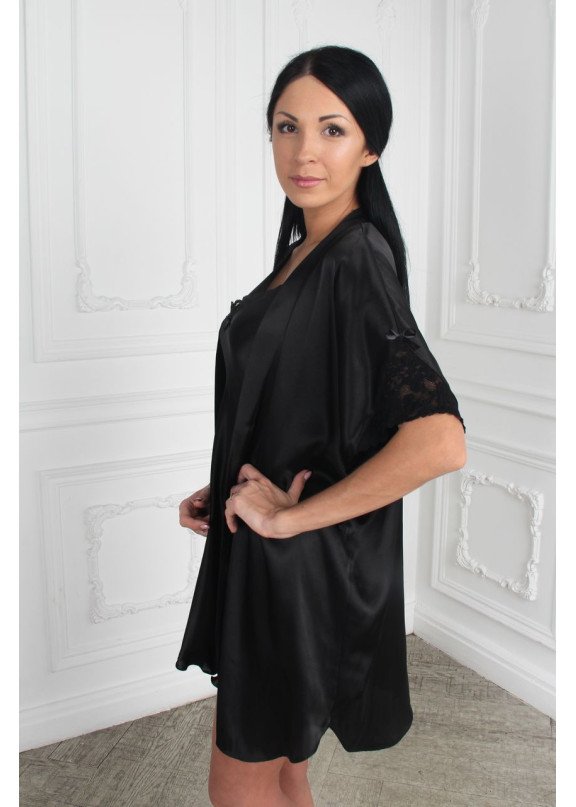 Женский атласный халат 609 черный,Felisse,Россия