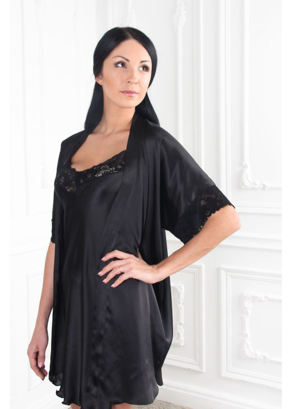 Женский атласный халат 619 черный,Felisse,Россия