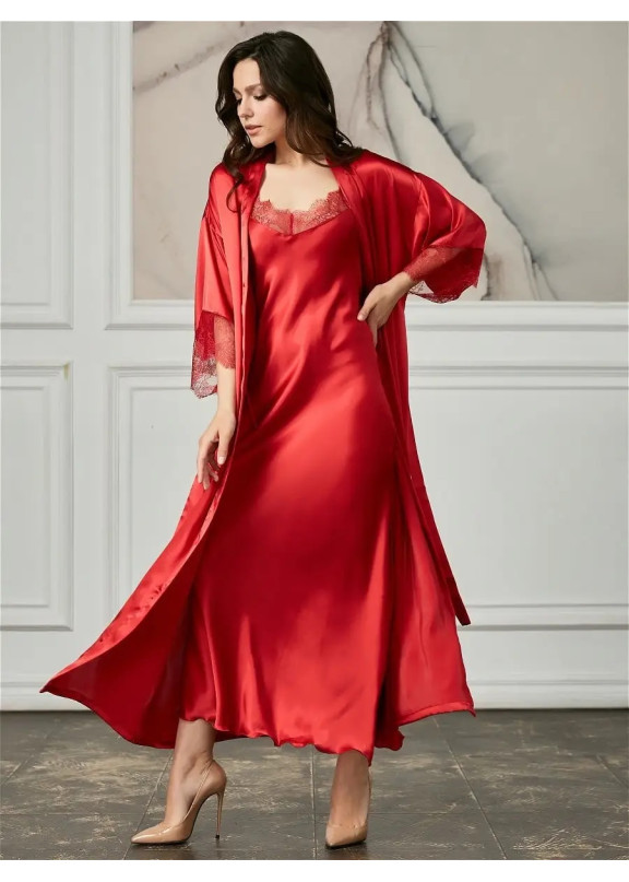 Женский атласный халат 757 красный, Felisse (Россия)