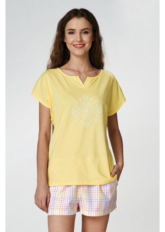 Женская пижама с шортами LNS 420 A22 желтый+сиреневый, KEY (Польша)