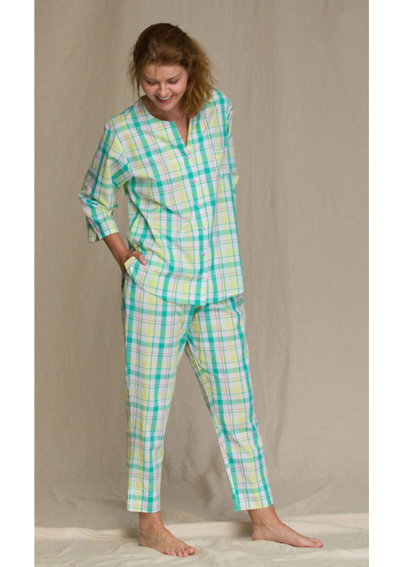 Женская вискозная пижама с брюками LNS 453-2 A21 зеленый+желтый, Key (Польша)