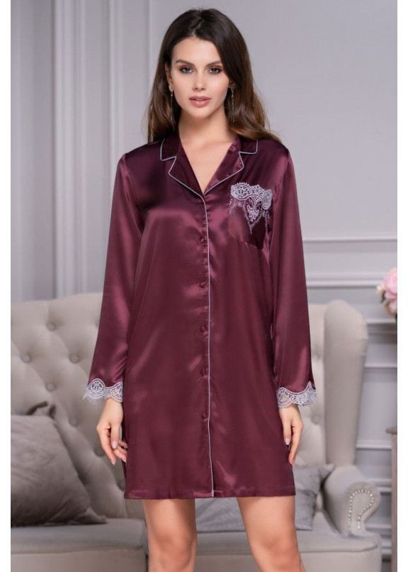 Женский шелковый халат-рубашка 3297 LAURA бордовый, Mia-Amore (Италия)