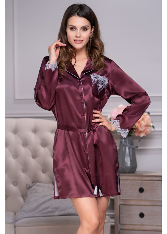 Женский шелковый халат-рубашка 3297 LAURA бордовый, Mia-Amore (Италия)
