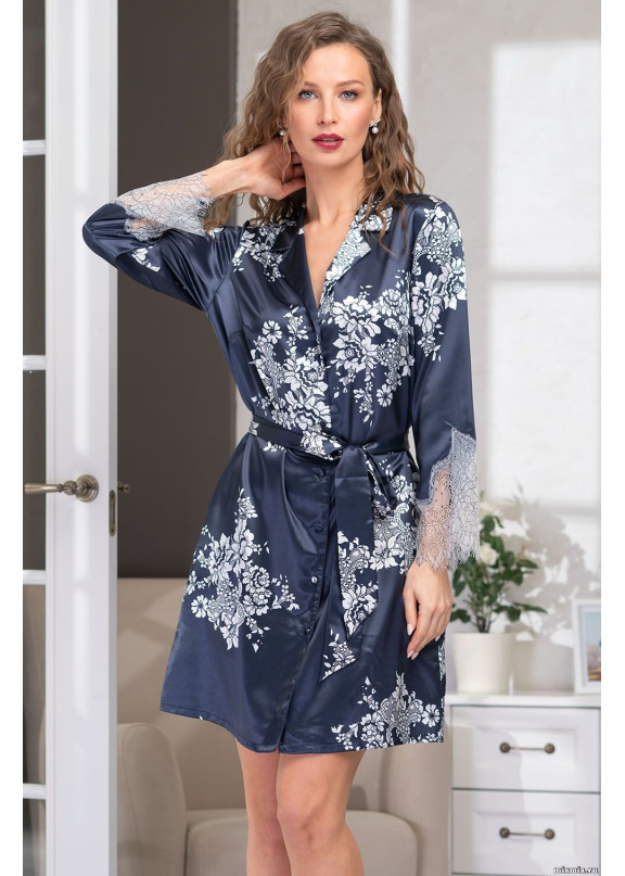 Женский шелковый халат-рубашка 3577 Alexandria т.синий, Mia-Amore (Италия) 