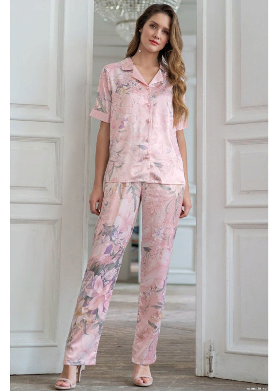 Женский шелковый комплект с брюками 5975 Edem жемчужно-розовый, Mia-Amore (Италия)