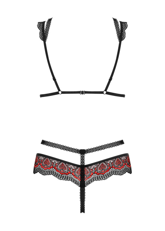 Женский эротический комплект Megies Set Crotchless черный+красный,Obsessive,Польша