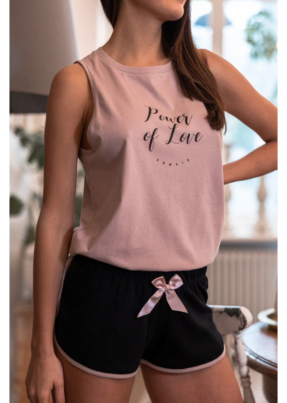 Женская трикотажная пижама с шортами Carla розовый+черный, Sensis (Польша)