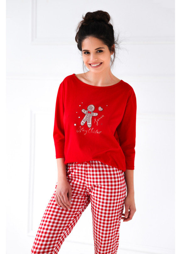 Женская хлопковая пижама с брюками  Christmas Cookie красный, Sensis (Польша)