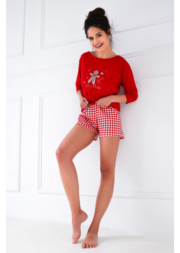 Женская хлопковая пижама с шортами Hazel красный, Sensis (Польша)
