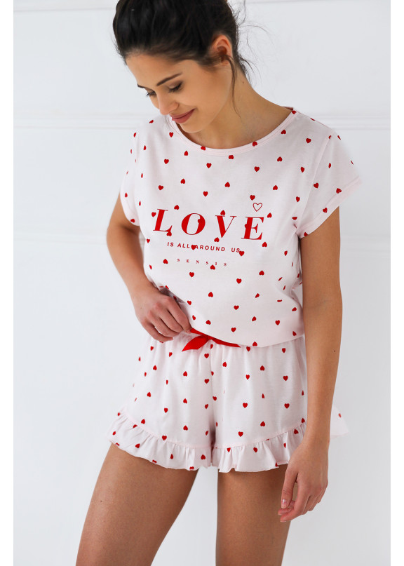 Женская хлопковая пижама с шортами Love is All розовый, Sensis (Польша)