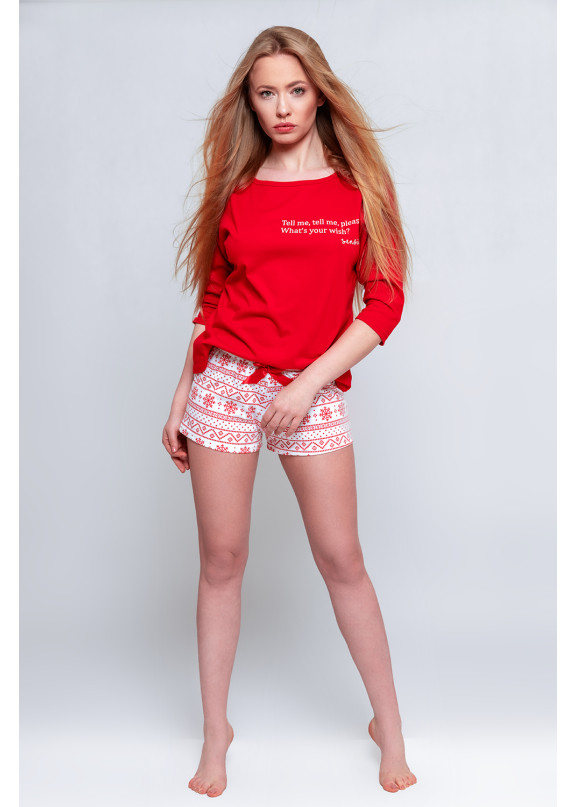 Женская хлопковая пижама с шортами WISH красный+белый, Sensis (Польша)