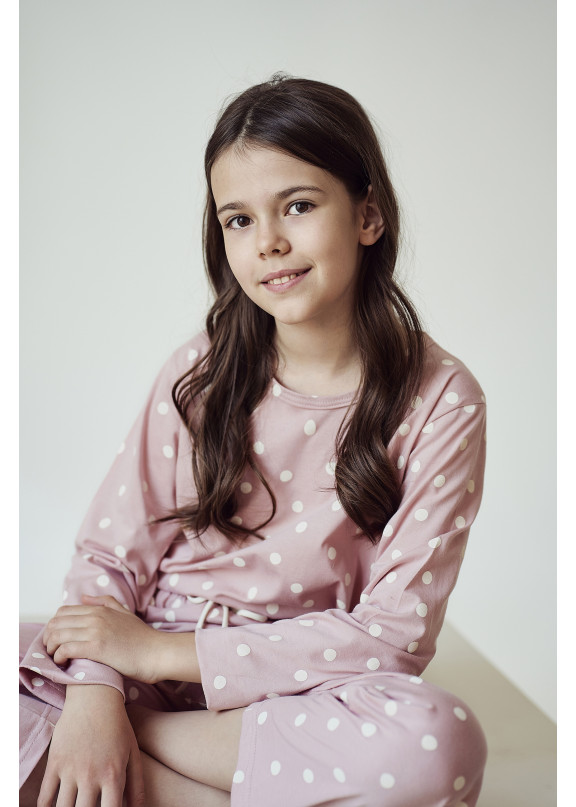 Детская хлопковая пижама с брюками 3040/3041/3050 AW23/24 CHLOE пыльная роза+белый,Taro (Польша)